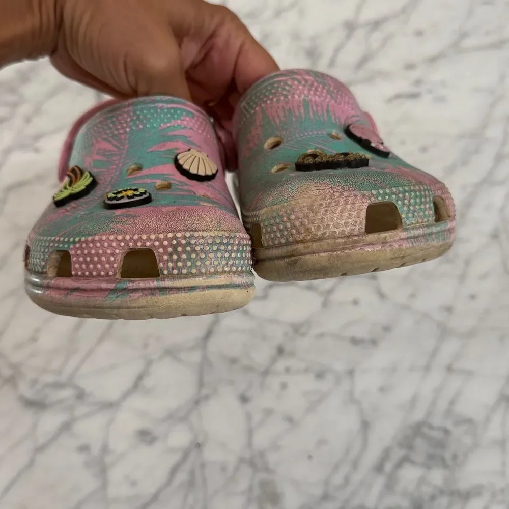 Girls Sz 13 Spring Break Crocs Palm Tree Widgets